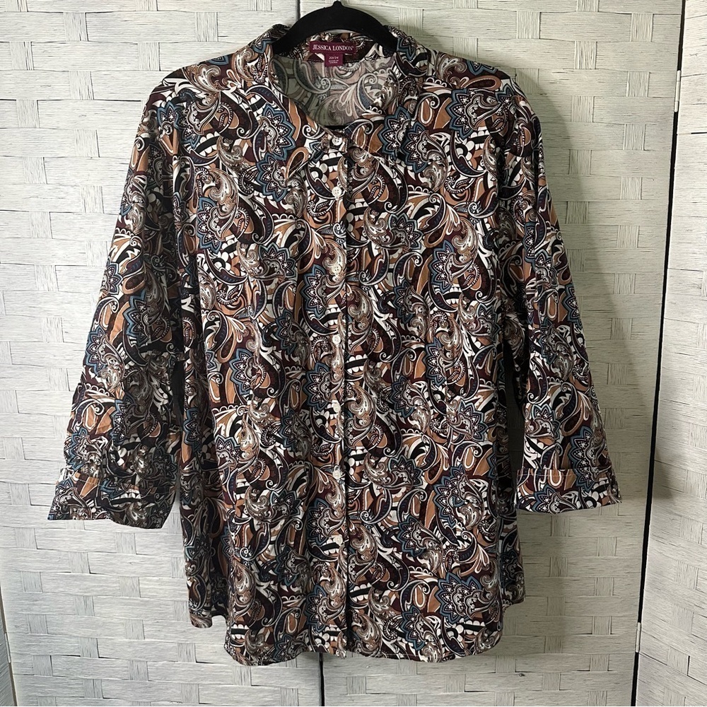 Jessica London button up blouse, paisley print Brown & blue plus size 22/24